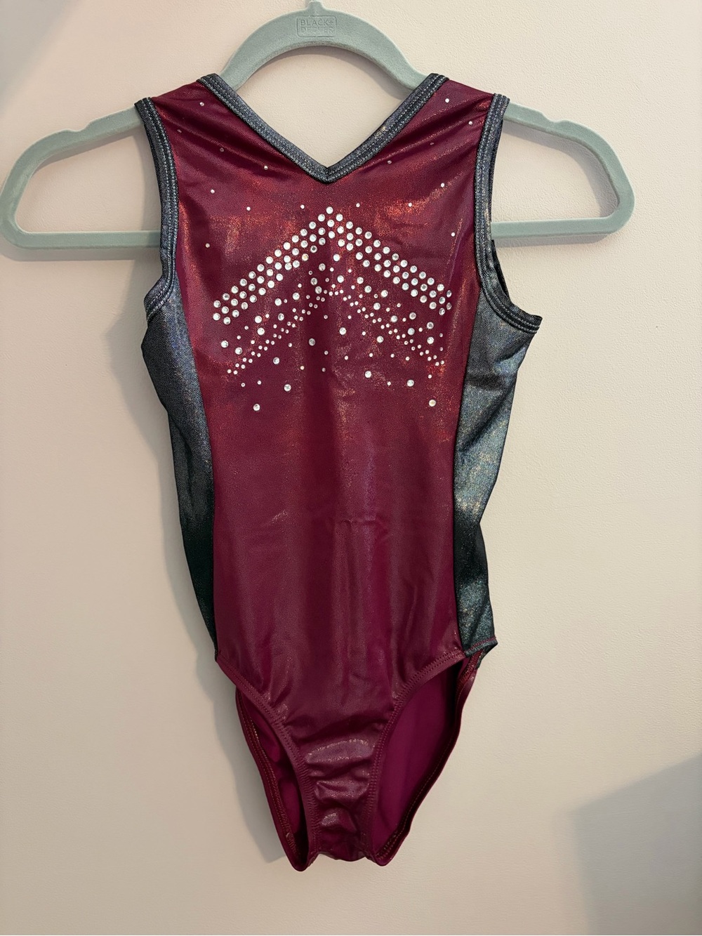 Girls Maroon & Black Rhinestone Gymnastics Leotard